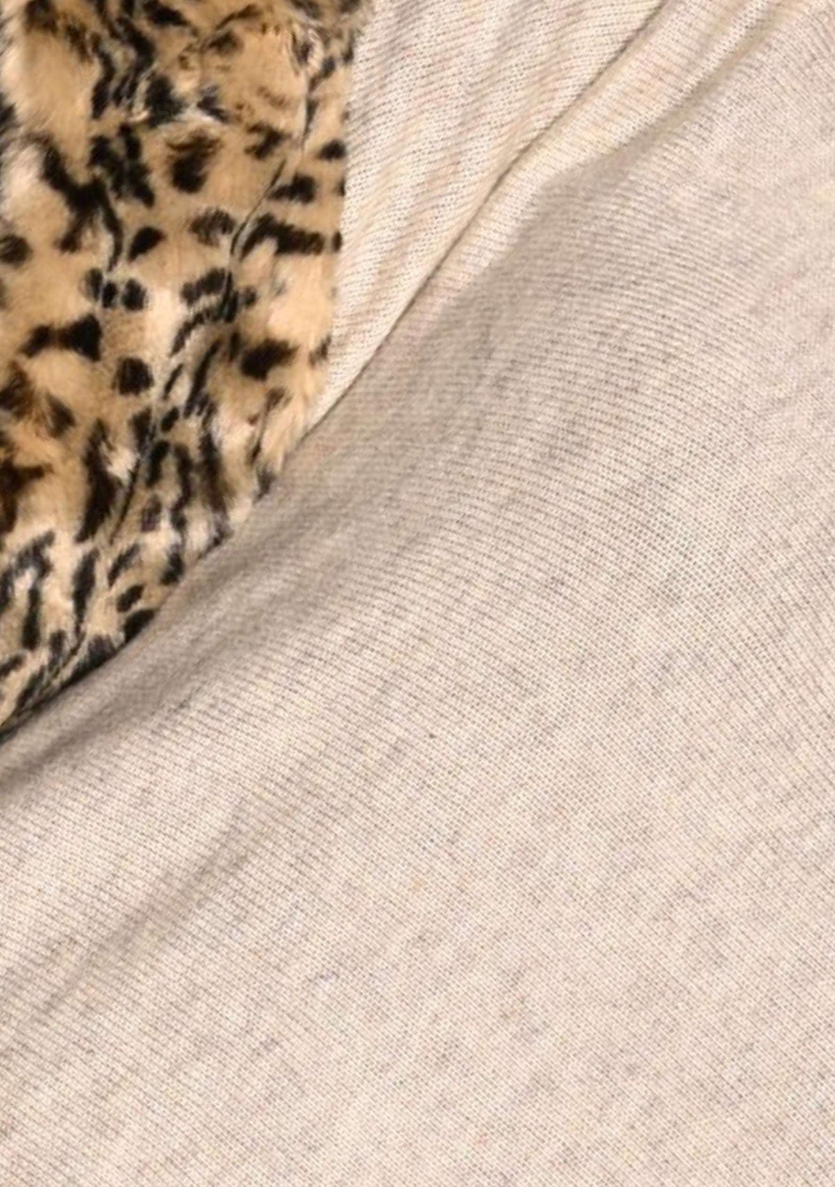 Oatmeal Melange Wool Poncho Tiger Faux Fur