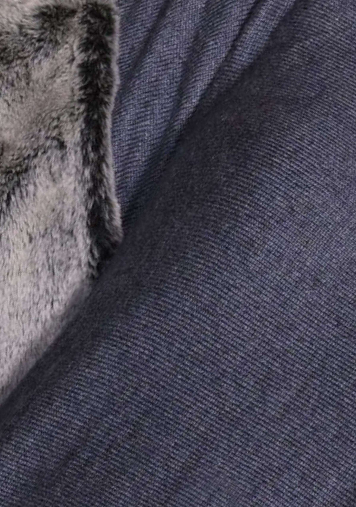 Denim Blue Melange Wool Poncho Gray Faux Fur