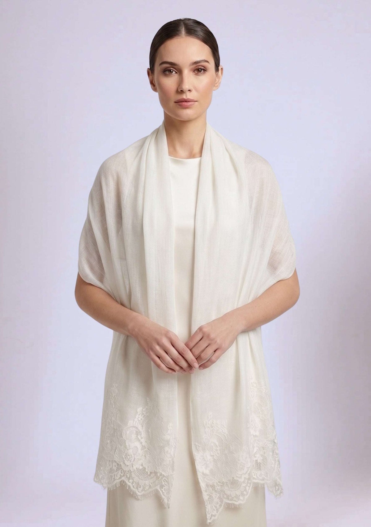 Maneesha Ruia ivory modal scarf with ivory lace, luxury bridal scarf for women, elegant wedding accessory