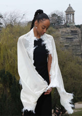 Ivory & Ivory Ombre Cashmere Scarf with a Ivory Chantilly Lace Border & Ivory Ostrich Feathers