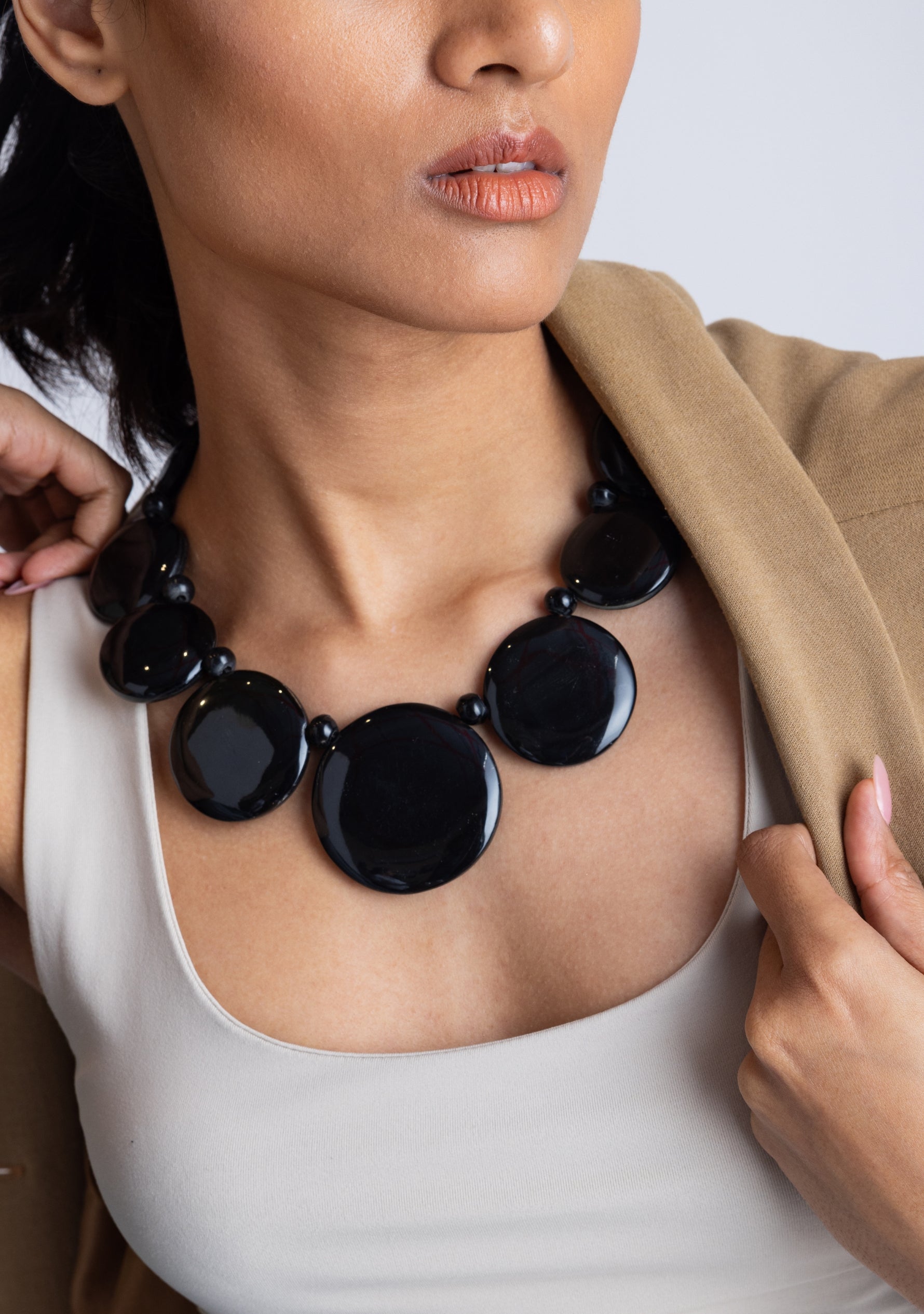 Reversible Black-Natural Buffalo Horn Disk Necklace