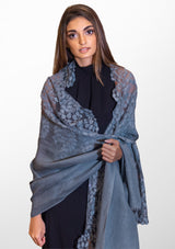 Grey Linen and Modal Scarf with a Grey Bold Leaf Lace