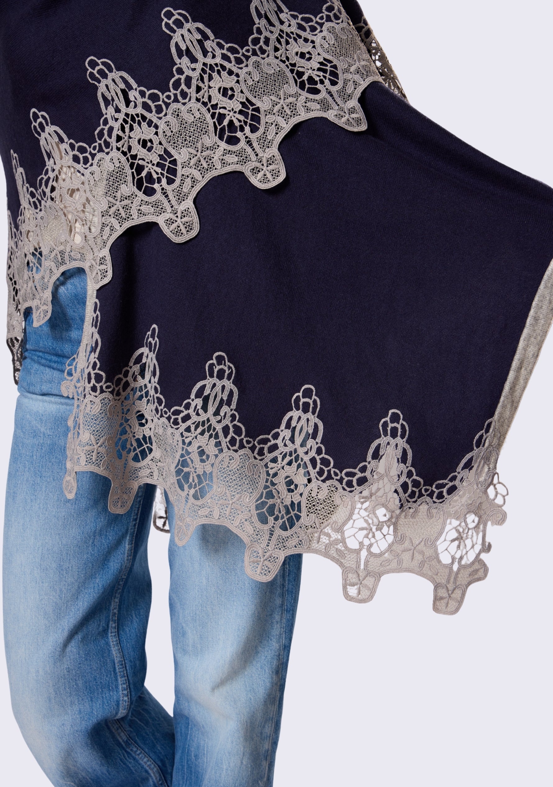 Navy Blue Wool Cape  Lt. Gray Lace