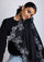 Black Cashmere Scarf with a Dual Shade Black and Silver Floral Chantilly Lace Border