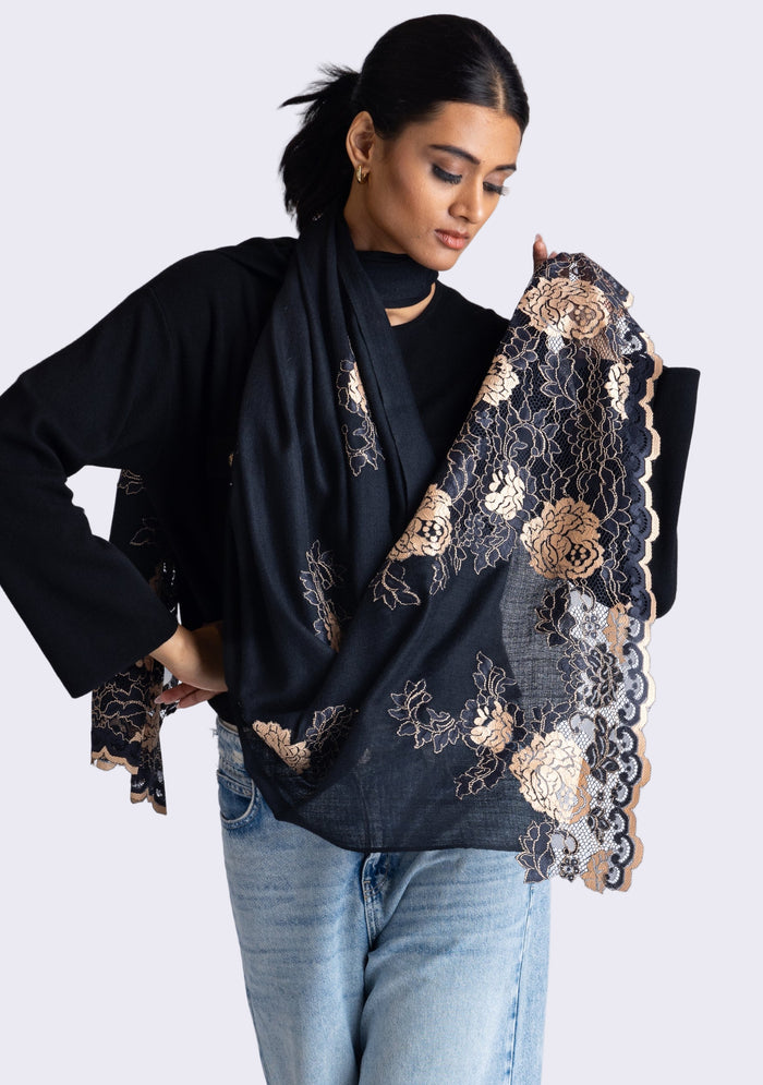 Black Cashmere Scarf
Black & Nude Lace