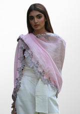 Baby Pink Linen and Modal Scarf with a Mousse Scalloped Lace Border
