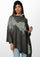 Charcoal Melange Knitted Fine Wool Poncho with Lt. Grey Embroidery and Feather Applique