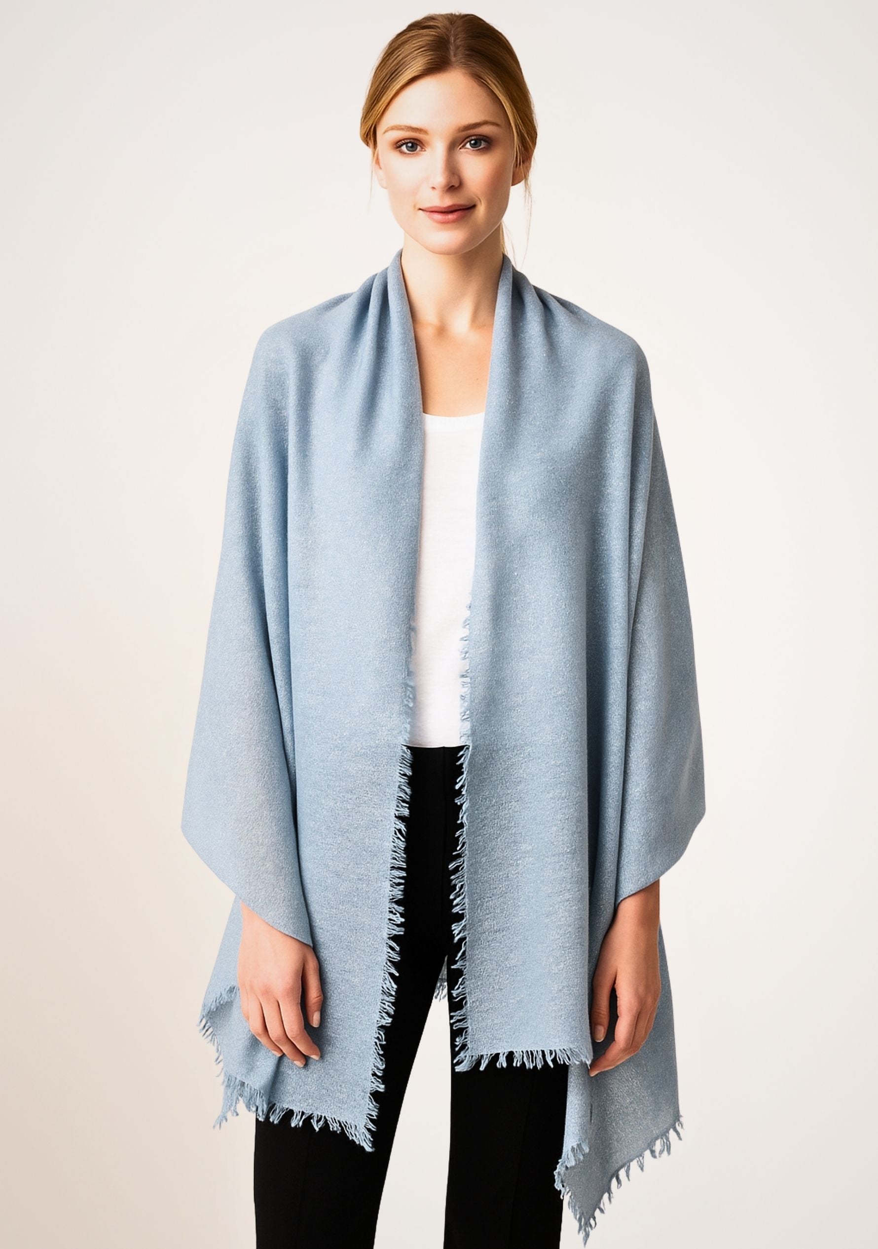 Lt. Blue Knitted Fine Wool & Cashmere Wrap Silver Lurex