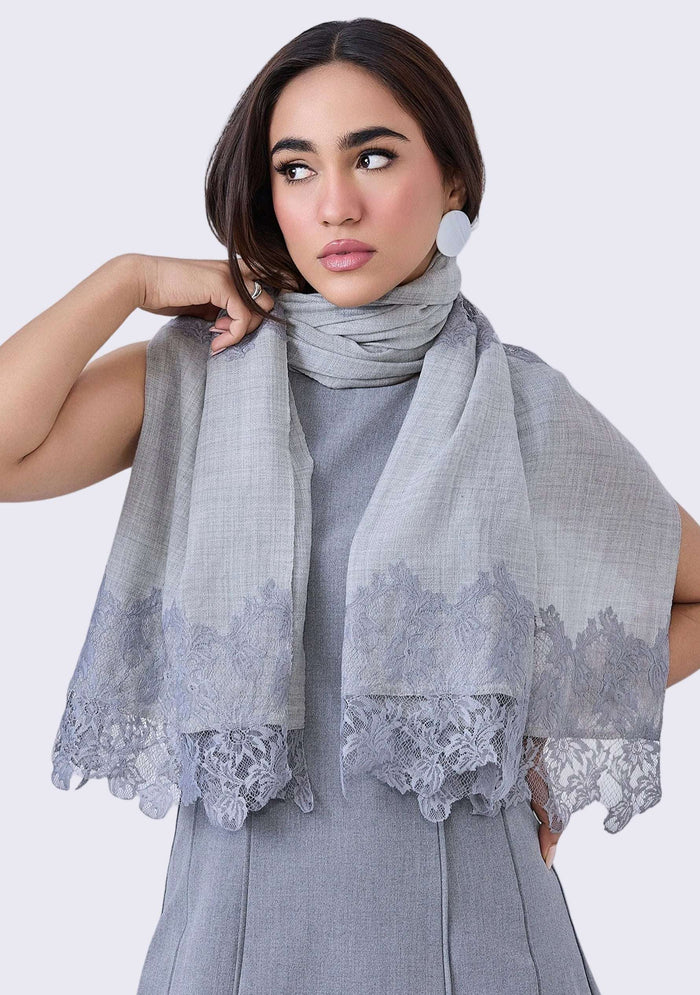 Lt. Gray Melange Wool & Silk ScarfDk. Gray Lace