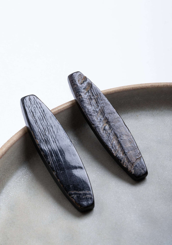 Oblong Dark Brown Buffalo Horn Earrings jewelry