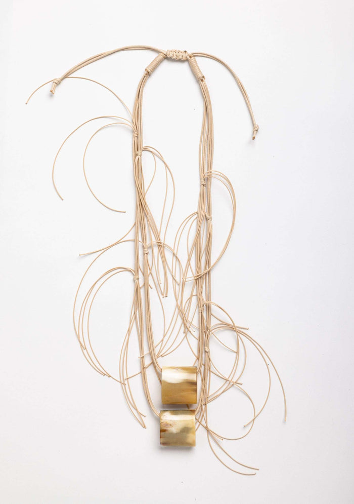 Bunched Beige Cord with Ivory-Honey-Dark Buffalo jewelry Horn Pendant Necklace