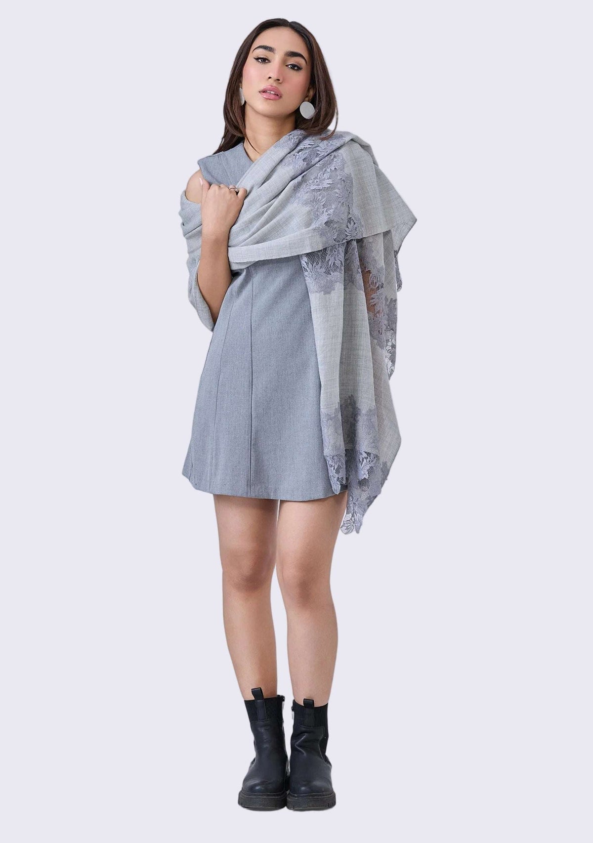 Lt. Gray Melange Wool & Silk ScarfDk. Gray Lace