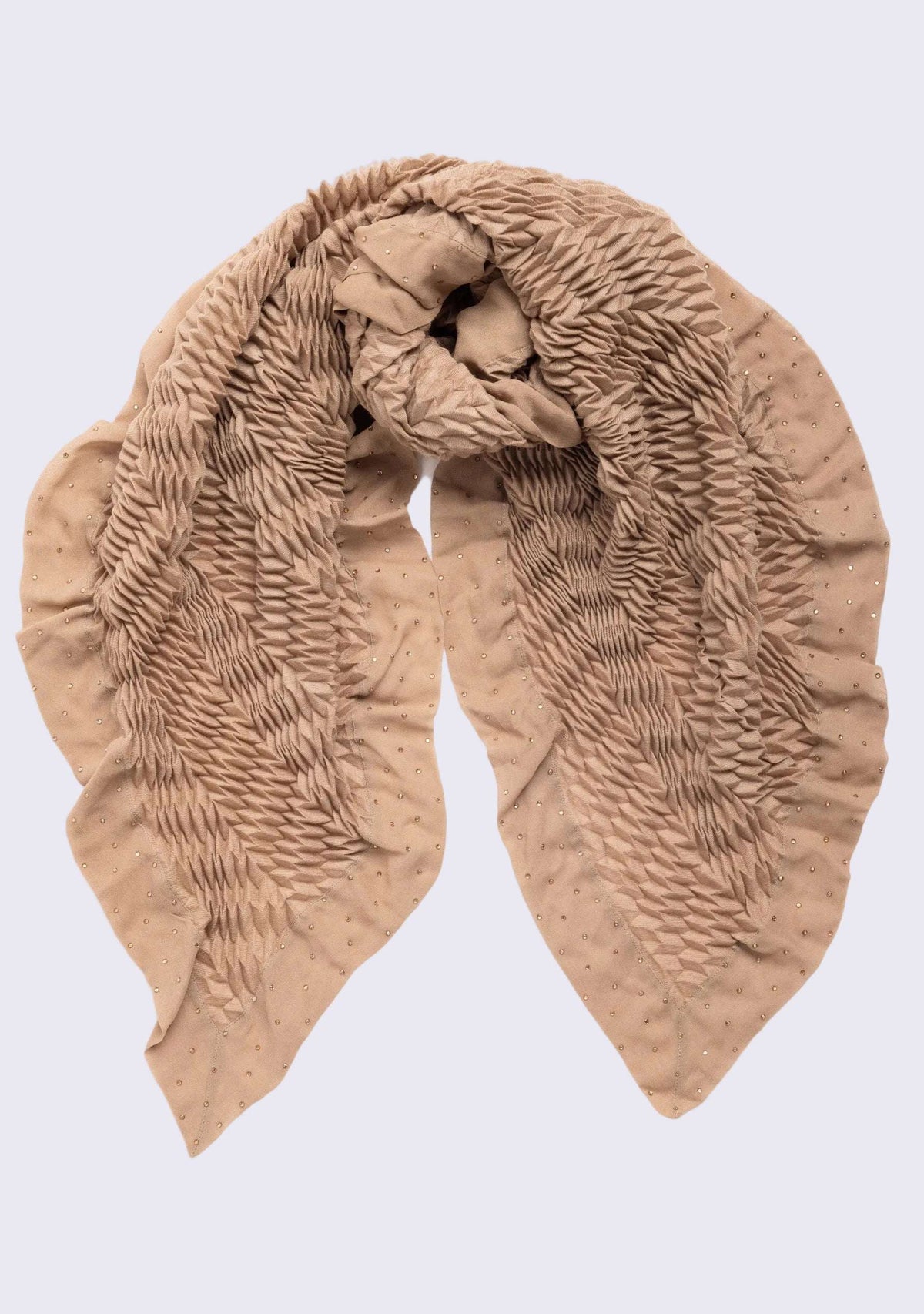Natural Pleated Wool & Silk Scarf Crystal Border