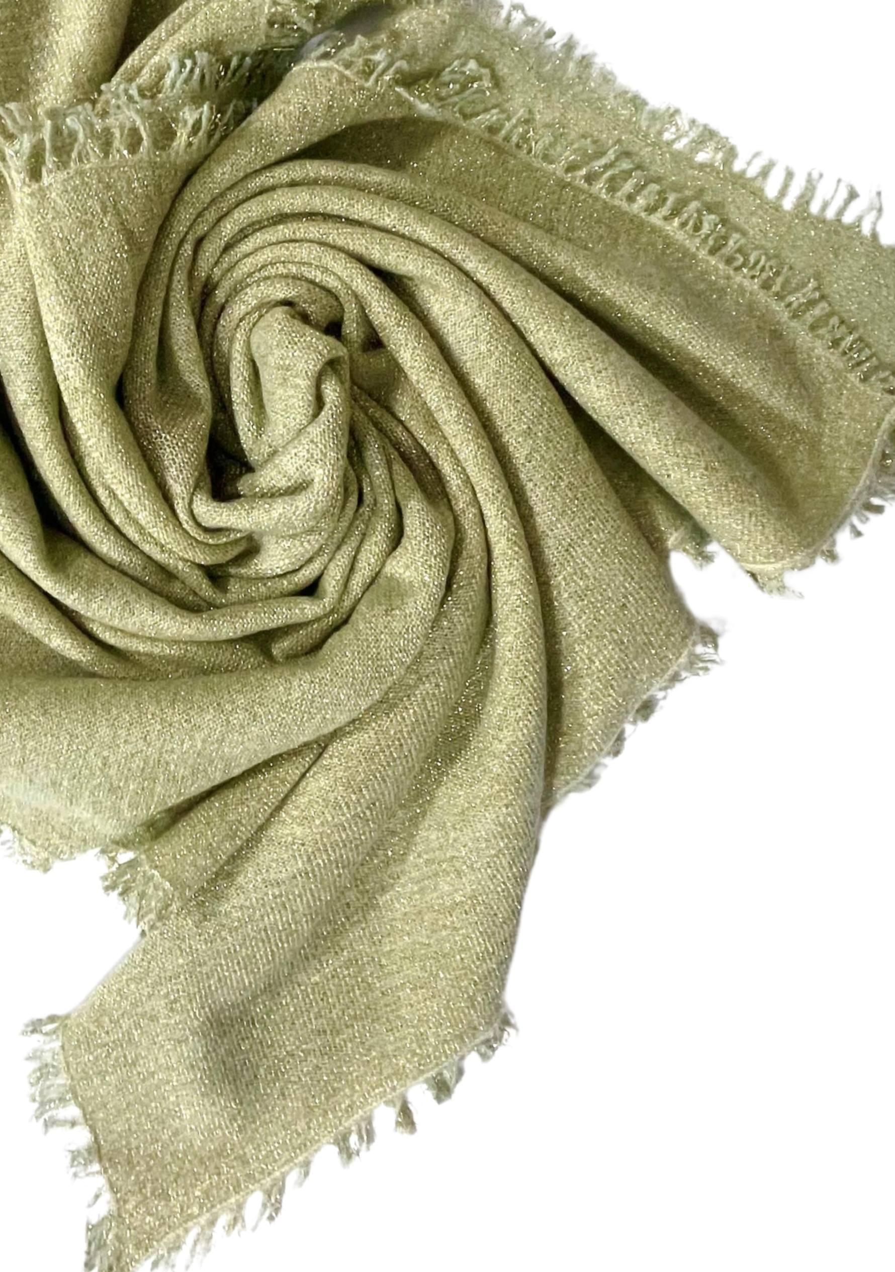 Lt. Pistachio Knitted Fine Wool & Cashmere Wrap Gold Lurex