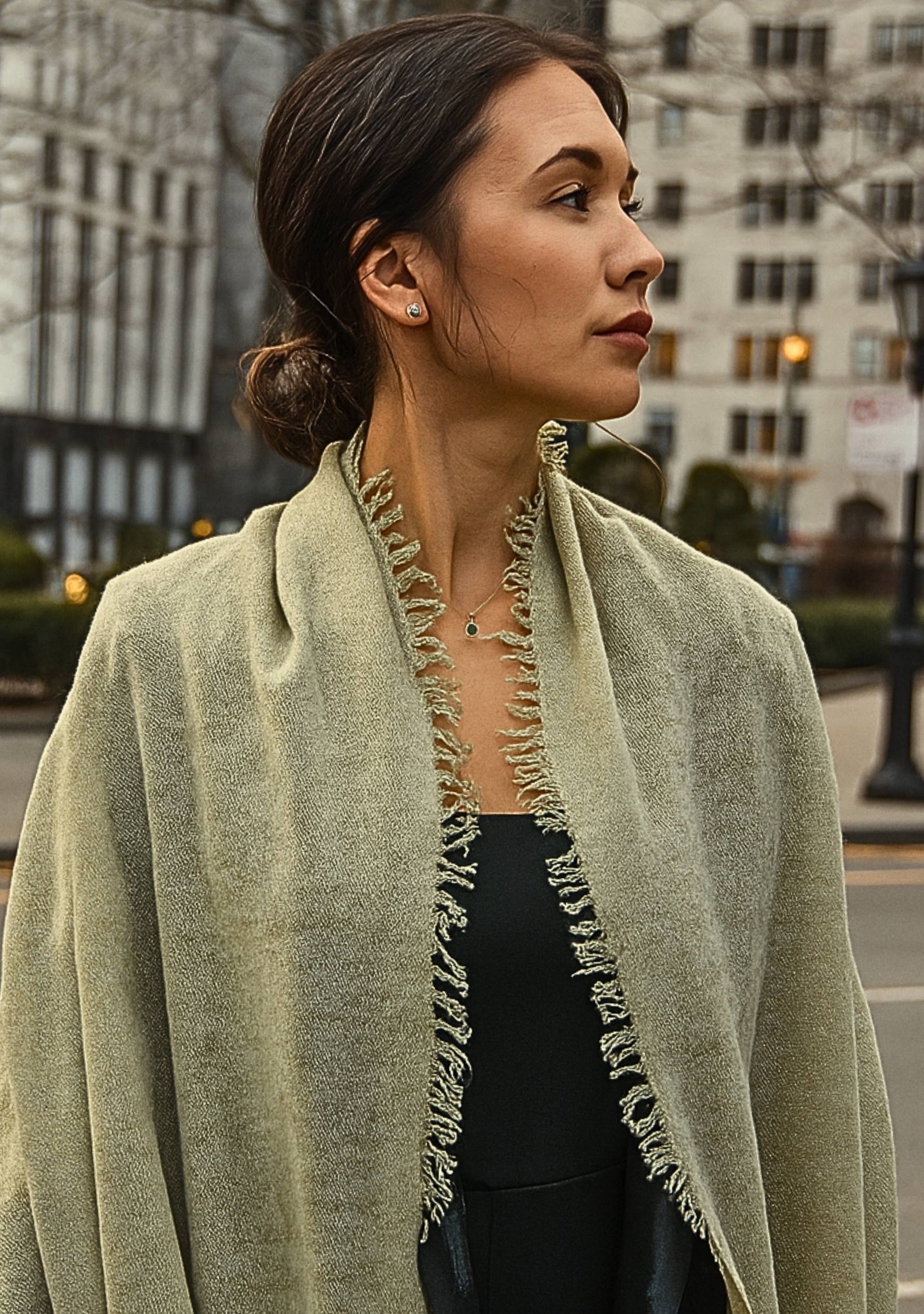Lt. Pistachio Knitted Fine Wool & Cashmere Wrap Gold Lurex