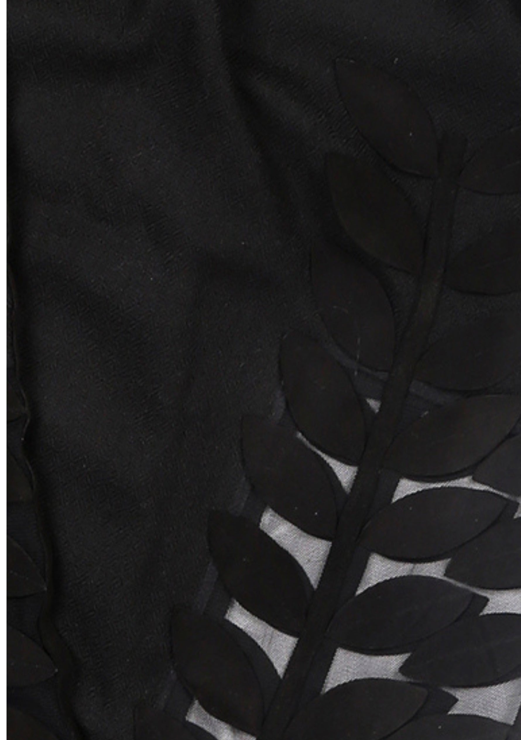 Black Cashmere Scarf with Black Suede Leather Leaf Applique Center Patch