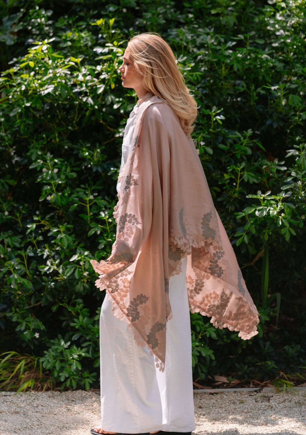 Lt. Copper Silk & Wool Scarf Lt. Copper & Mousse Lace