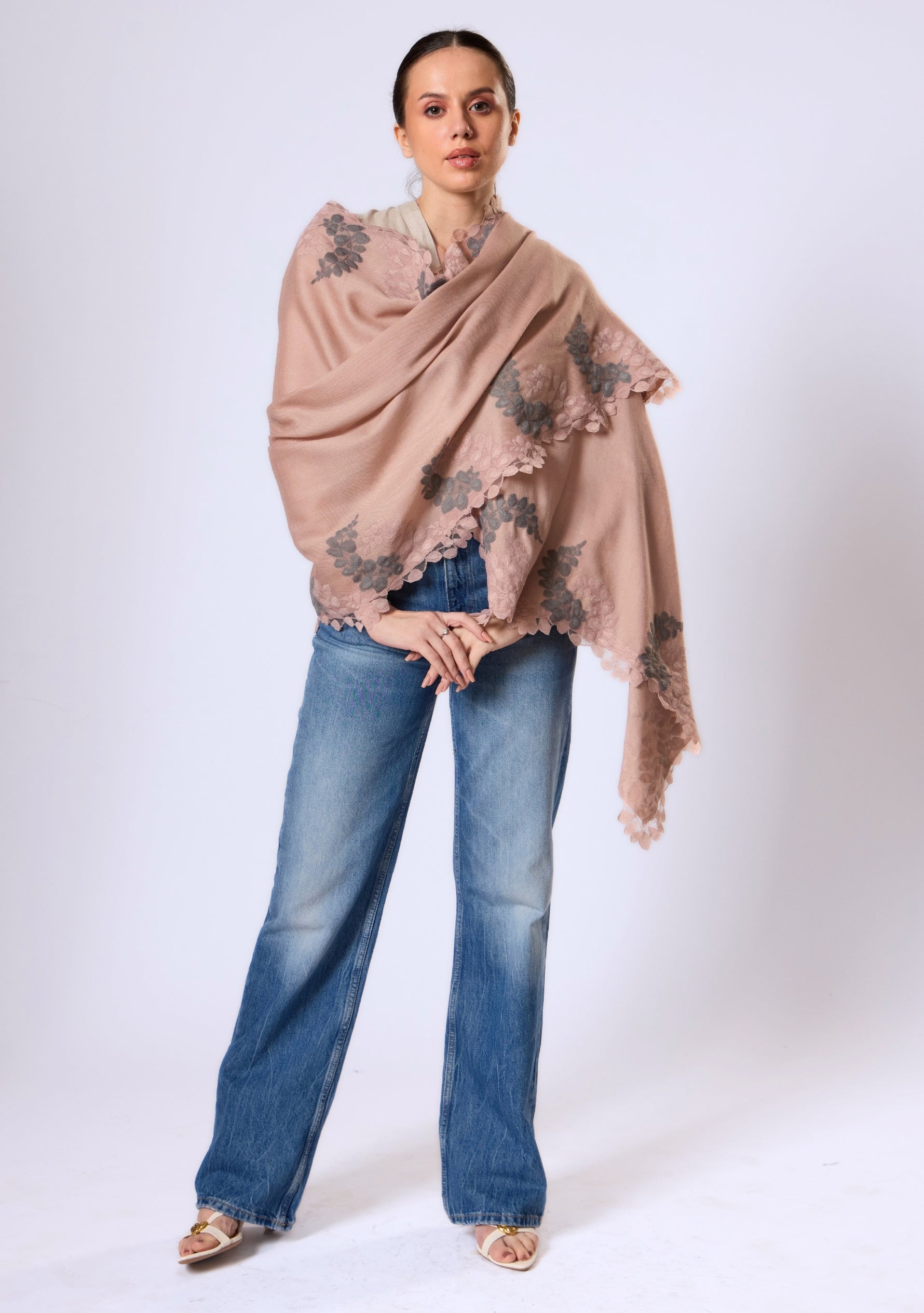 Lt. Copper Silk & Wool Scarf Lt. Copper & Mousse Lace