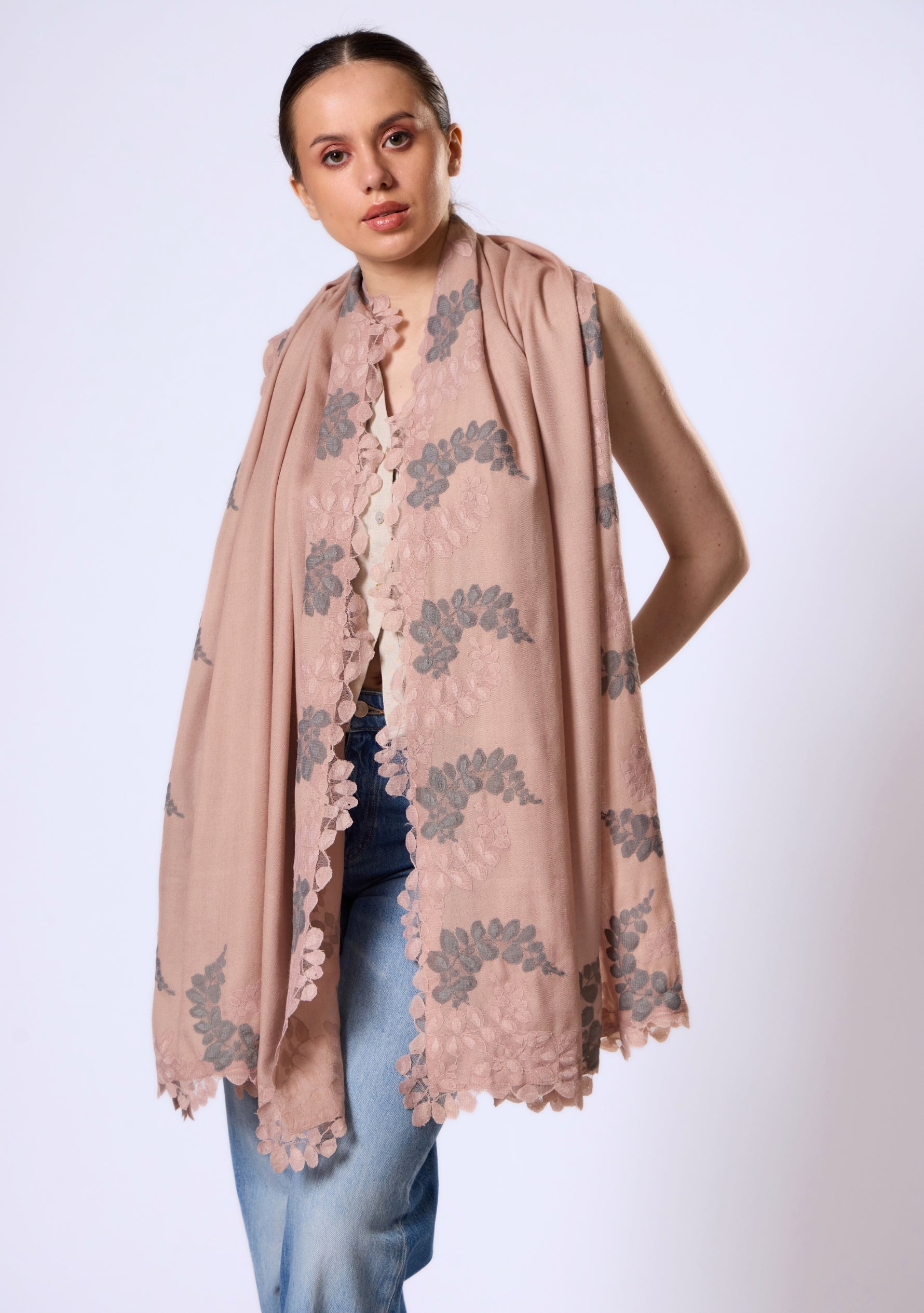 Lt. Copper Silk & Wool Scarf Lt. Copper & Mousse Lace