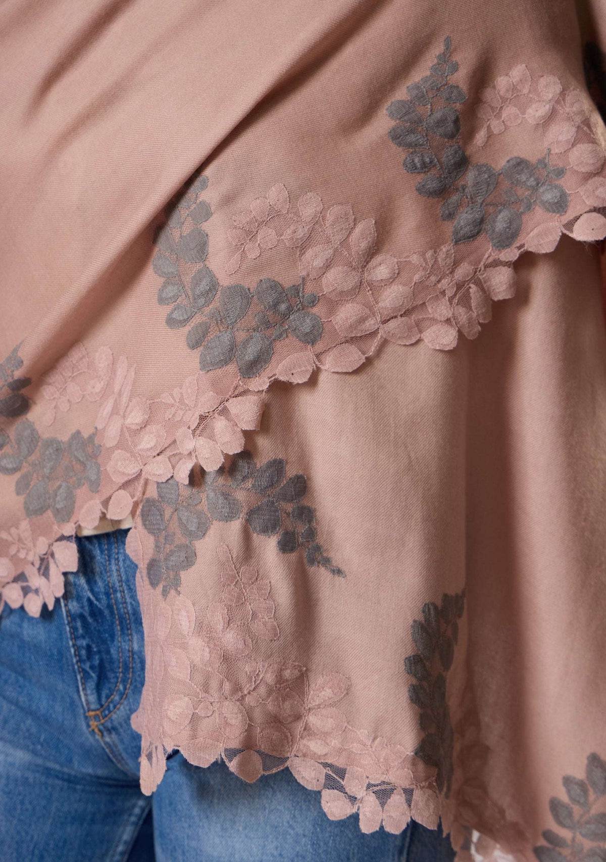 Lt. Copper Silk & Wool Scarf Lt. Copper & Mousse Lace