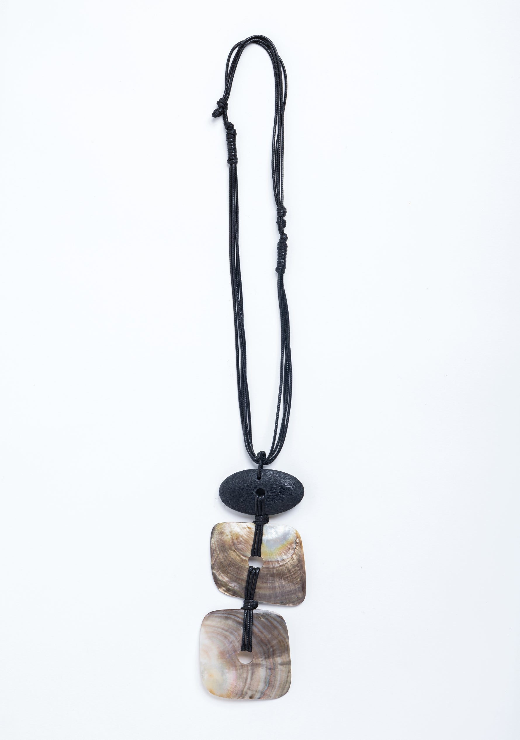 Black Cord with Black Wood & Natural Shell Pendant Necklace