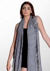 Dk. Grey Melange Wool Scarf with a Dk. Grey Bold Leaf Lace