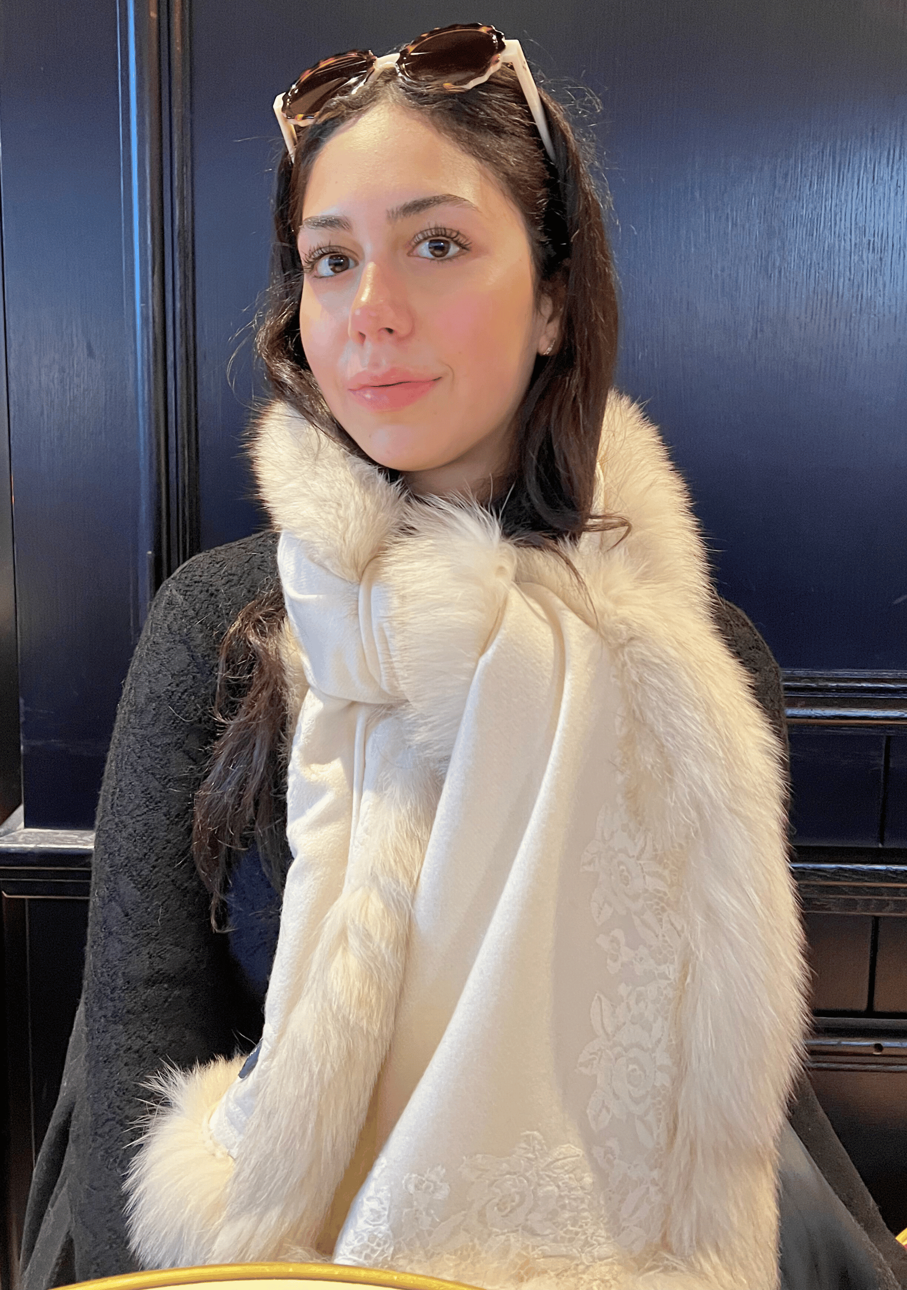 Ivory Cashmere wrap, Ivory Fox Fur & Floral Lace