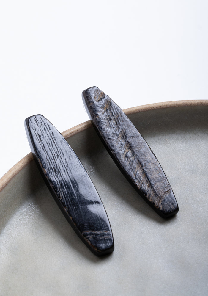 Oblong Dark Brown Buffalo Horn Earrings jewelry