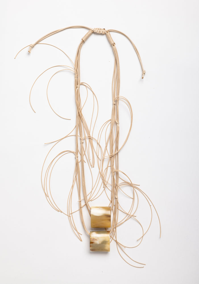 Bunched Beige Cord with Ivory-Honey-Dark Buffalo jewelry Horn Pendant Necklace