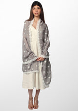Mousse Linen and Modal Scarf with White Floral Embroidery and White Floral Lace Border