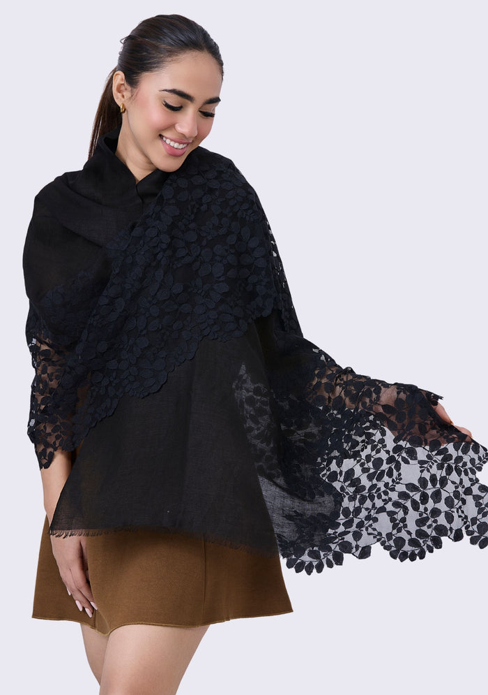 Black Linen & Modal Scarf 
Black Lace