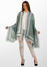 Lt. Sage Green Linen and Modal Scarf with a Double White Lace Border