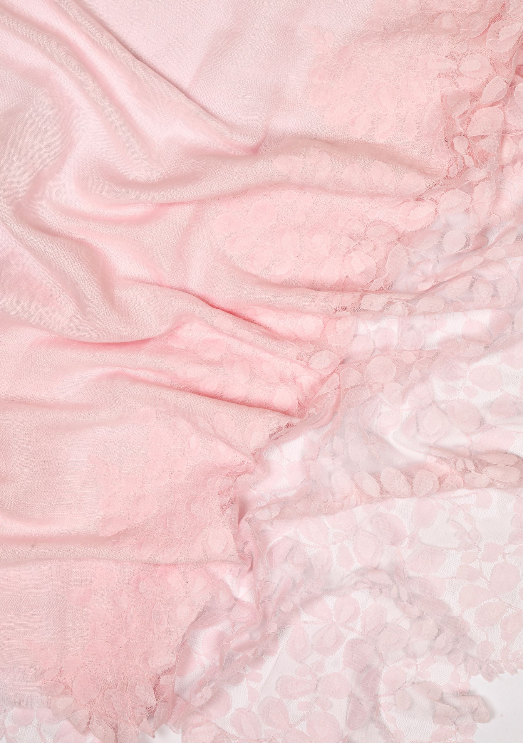 Soft Pink Linen and Modal Scarf with a Soft Pink Bold Leaf Lace