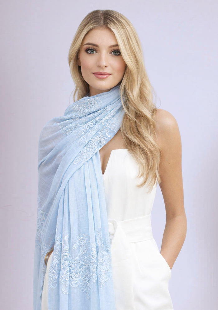 Powder Blue Modal & Silk Scarf Powder Blue Lace Panels