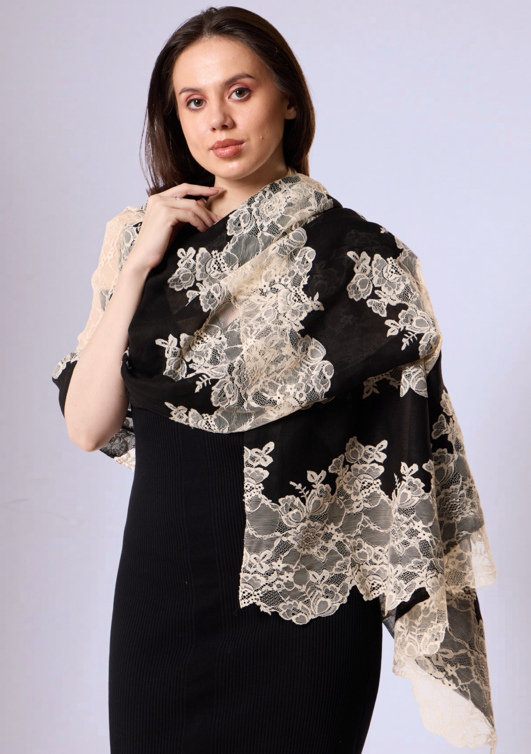 Black Linen & Modal Scarf and Round Resin Bangles (Set of 4)