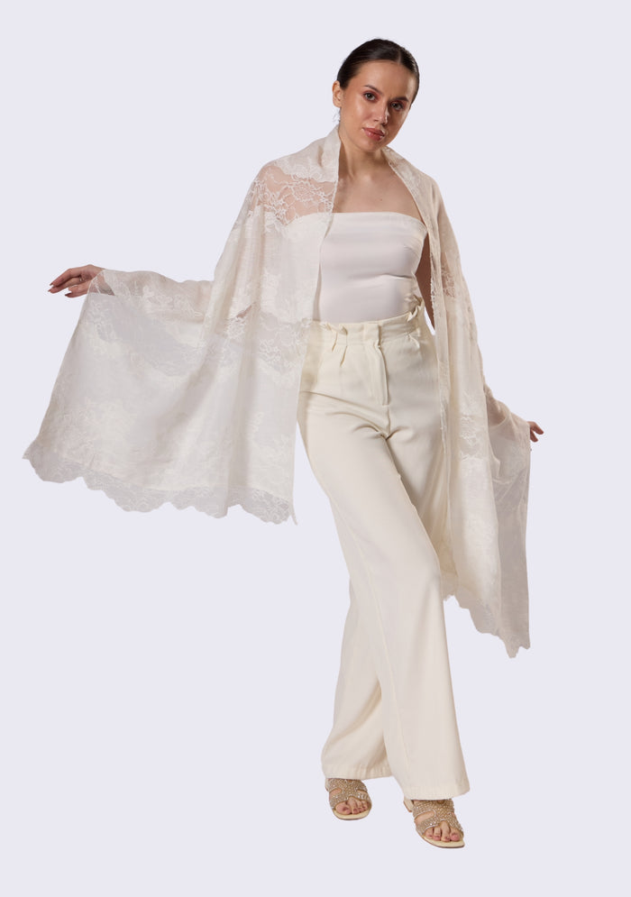 Ivory Linen & Modal Scarf Ivory Lace Panels