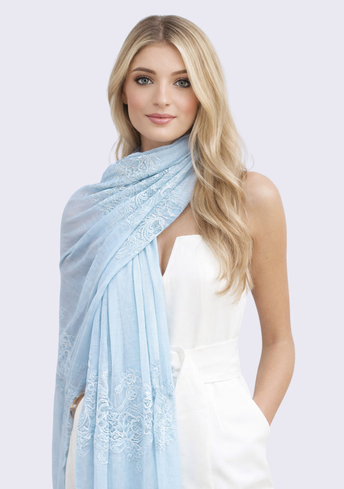 Powder Blue Modal & Silk Scarf Powder Blue Lace Panels