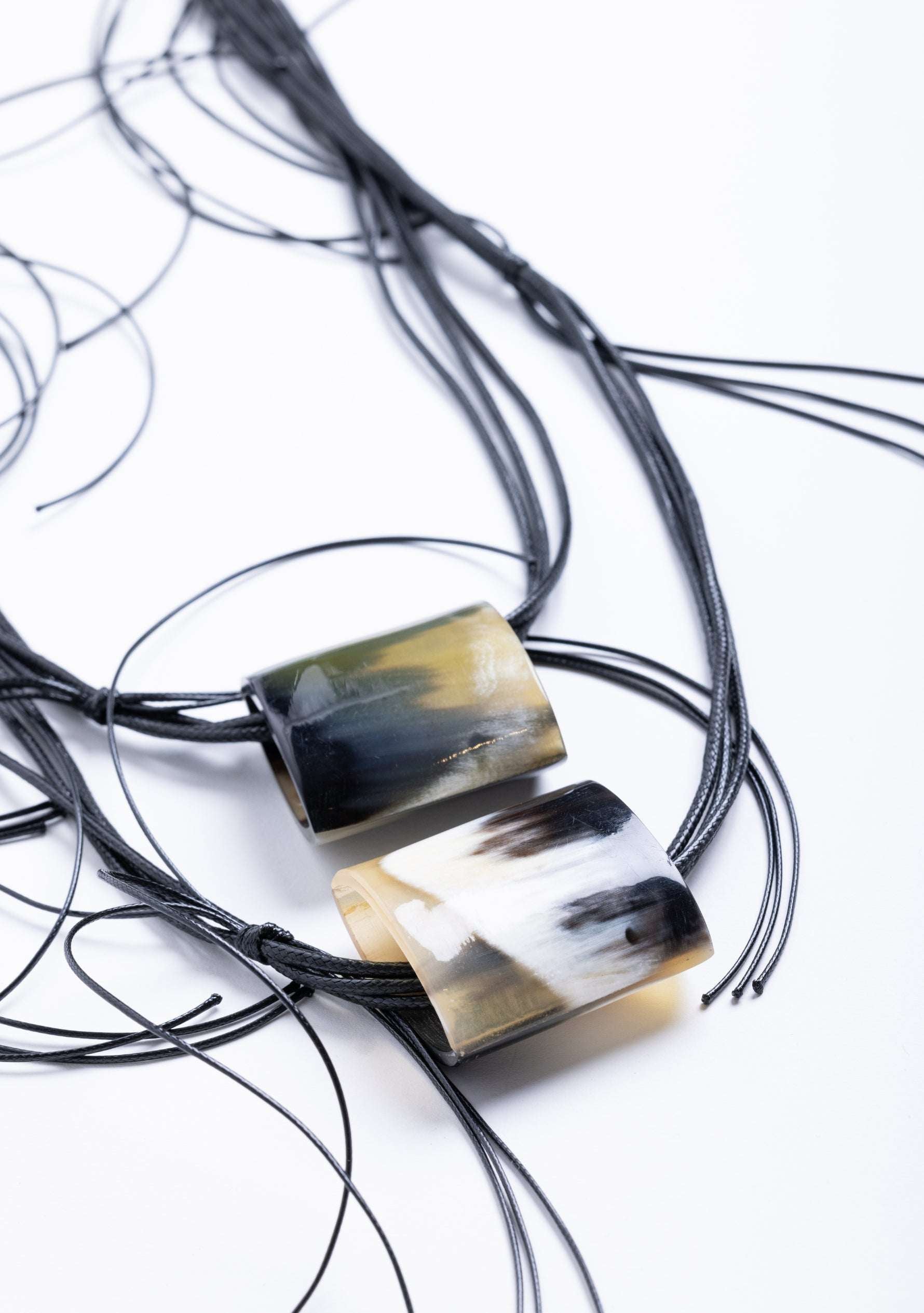 Bunched Black Cord with Dark-Natural-Ivory Buffalo Horn Pendant Necklace jewelry