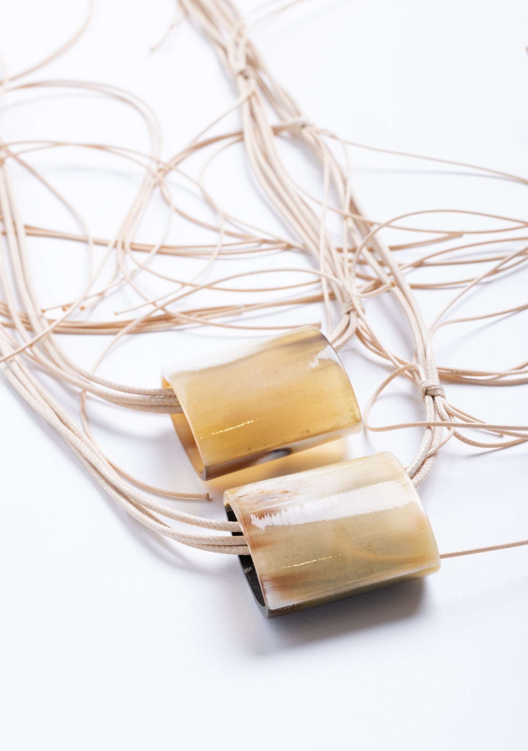 Bunched Beige Cord with Ivory-Honey-Dark Buffalo jewelry Horn Pendant Necklace