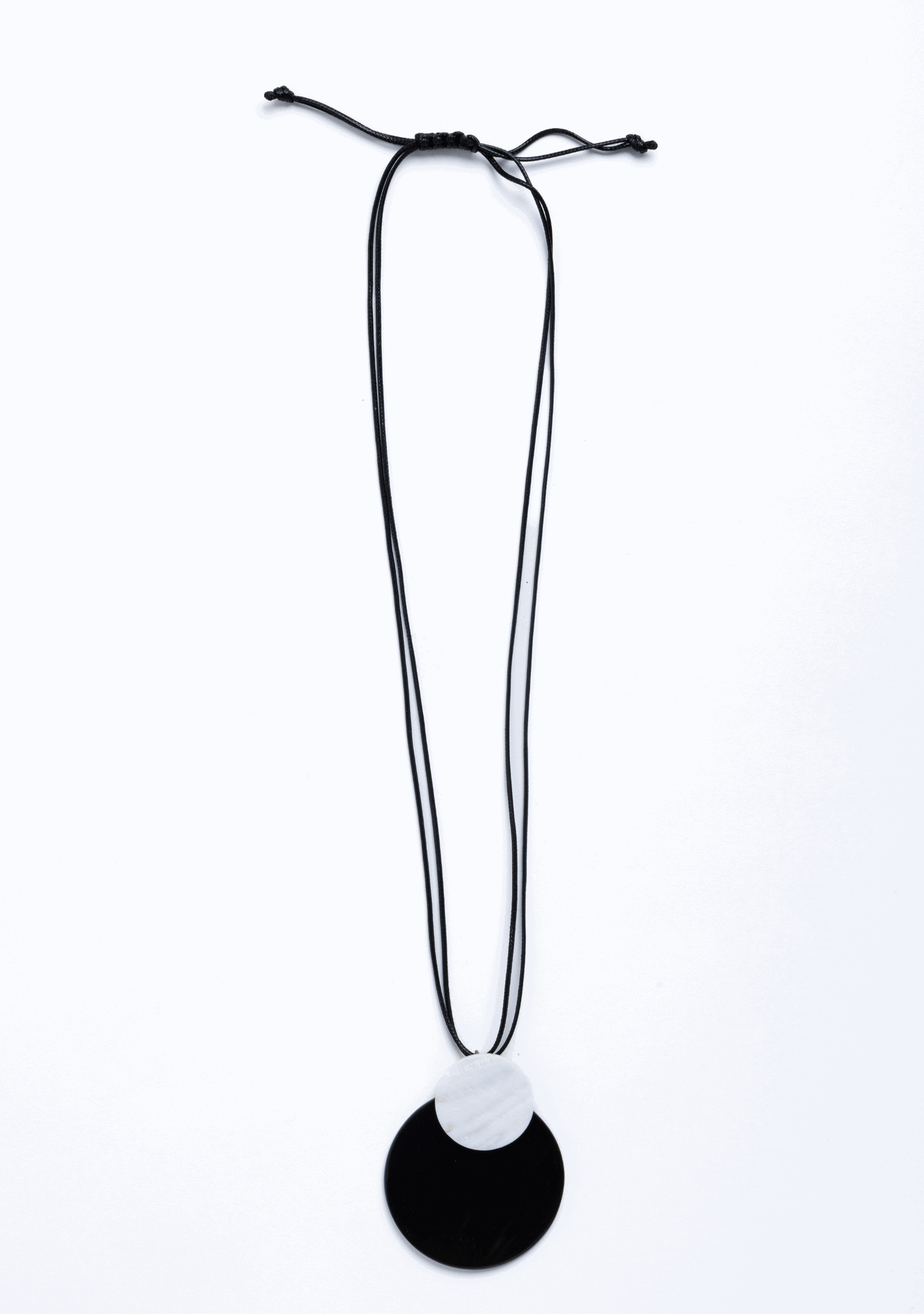 Black Cord with Black Buffalo Horn Disk & White Shell Disk Pendant Necklace jewelry