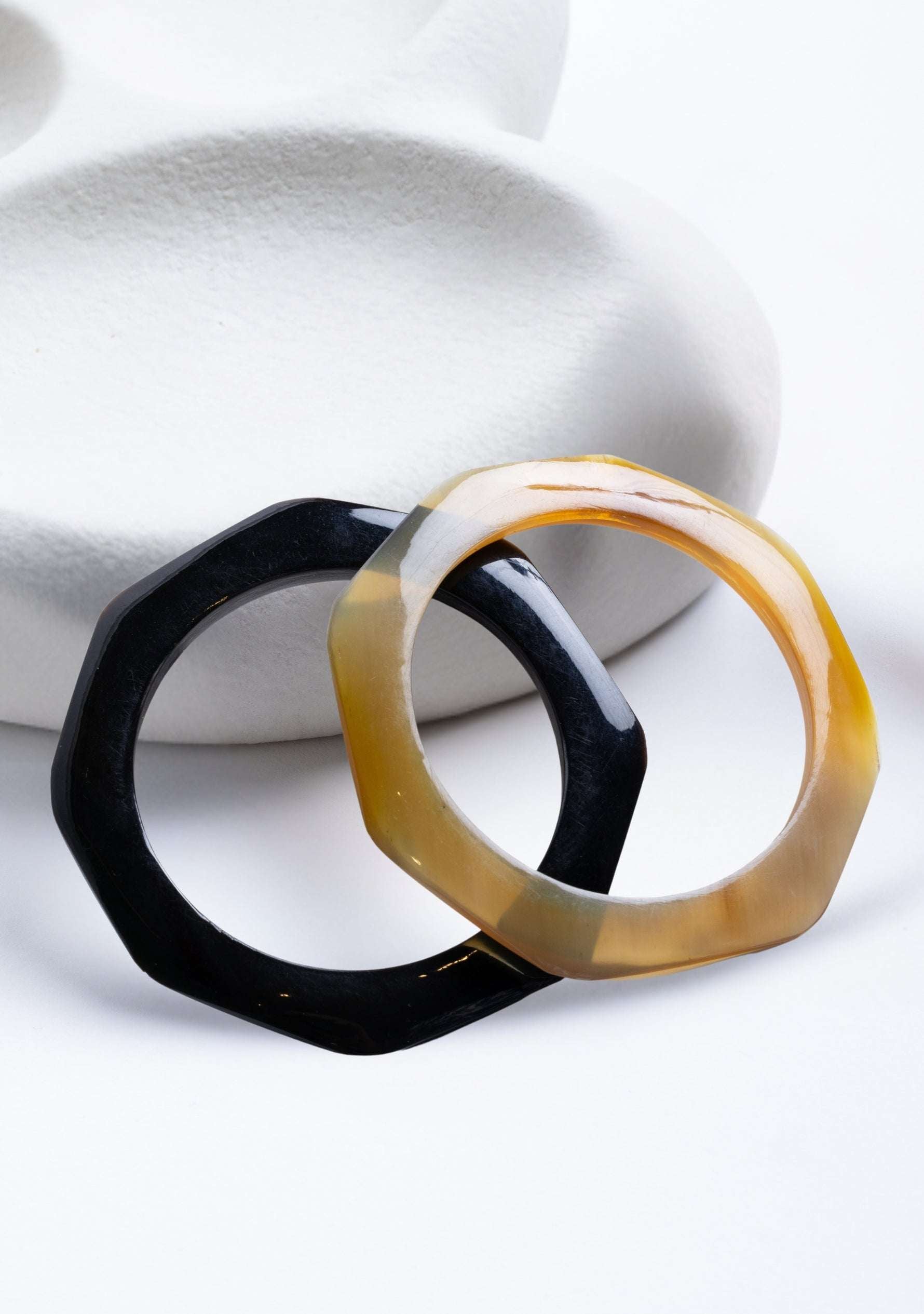 Hexagon Natural & Black Buffalo Horn Bangles (Set of 2) jewelry