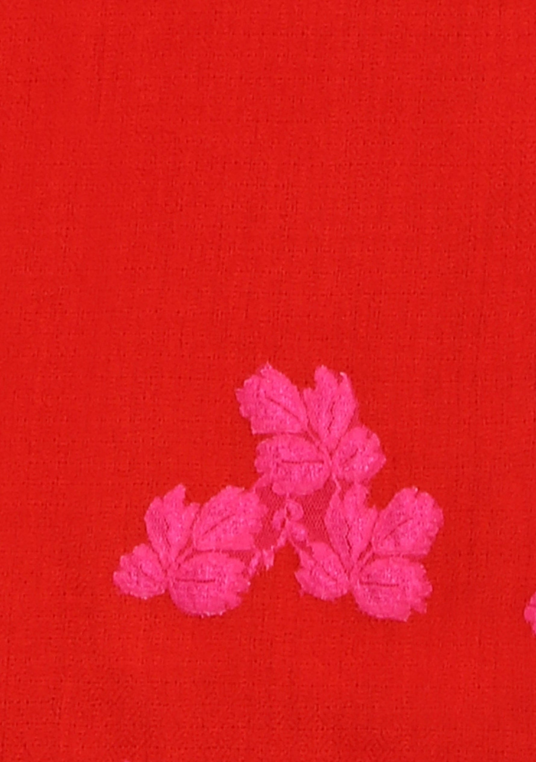 Tomato Red Silk and Wool Scarf with a Fuchsia Leaf Lace Applique & Border