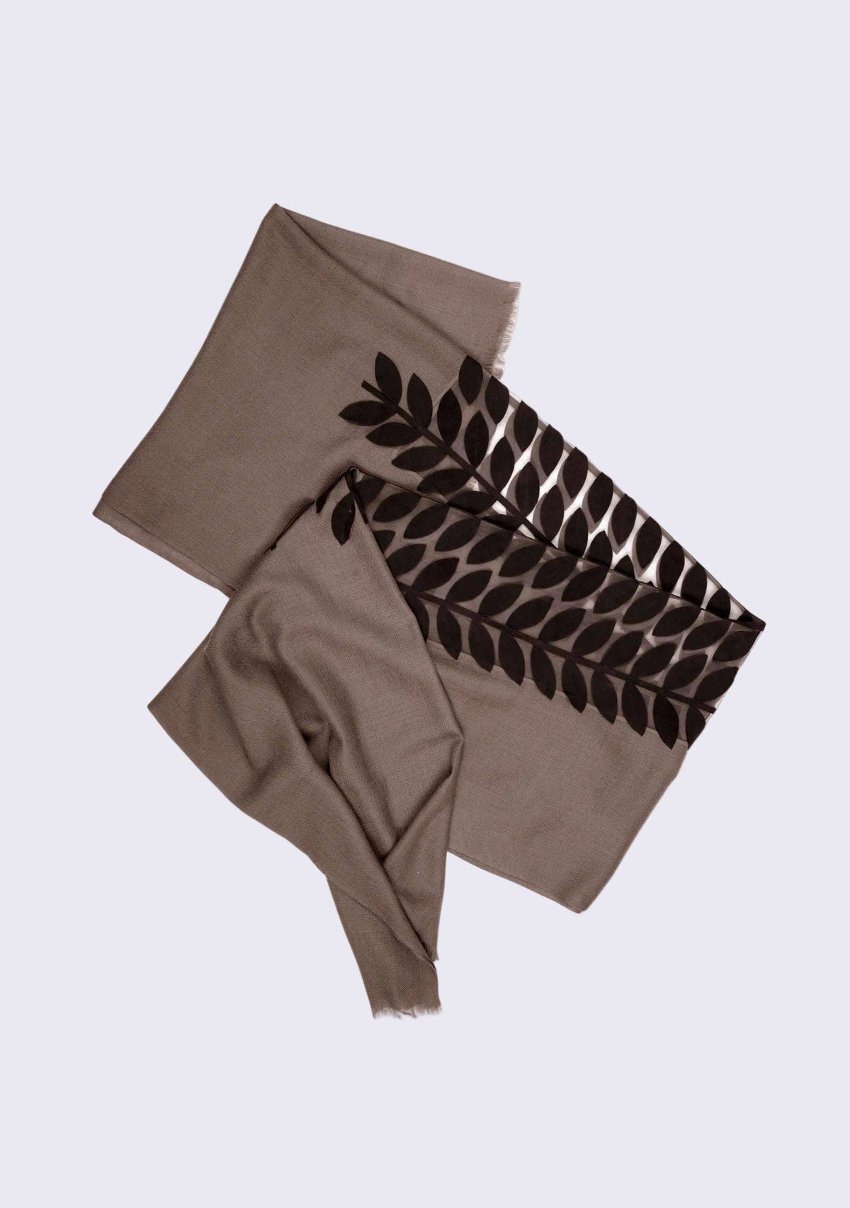 Mousse Cashmere Scarf Charcoal Suede Leather Applique