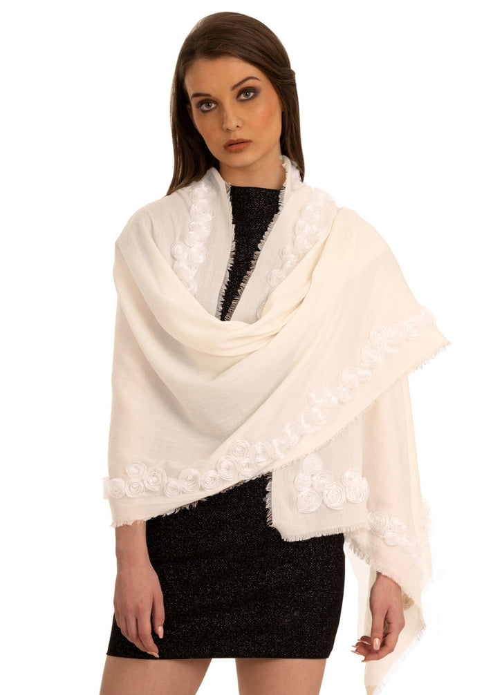 Ivory Cashmere Scarf 
Ivory Ribbon Roses