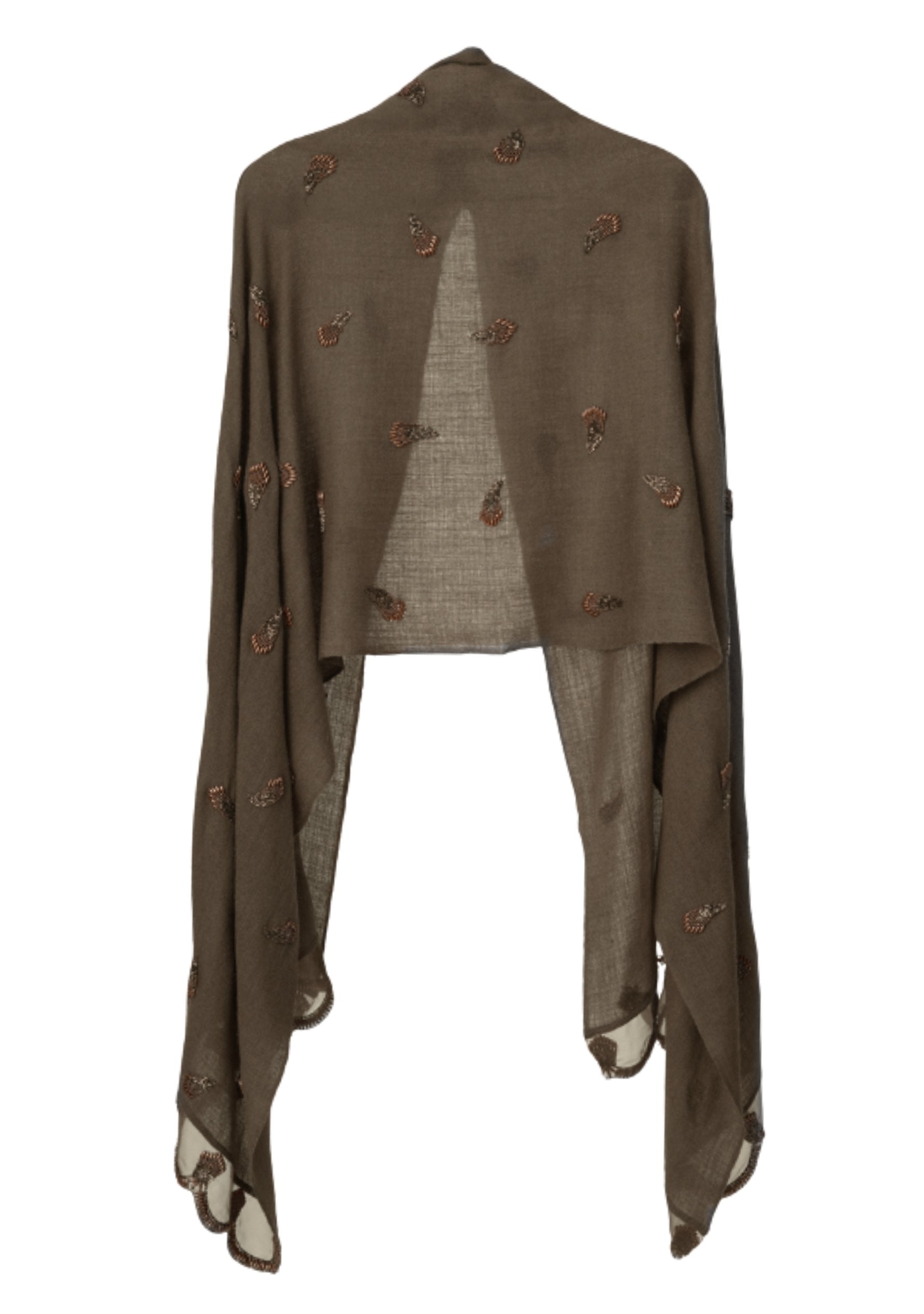 Dk. Khaki Cashmere Scarf Bronze Beads