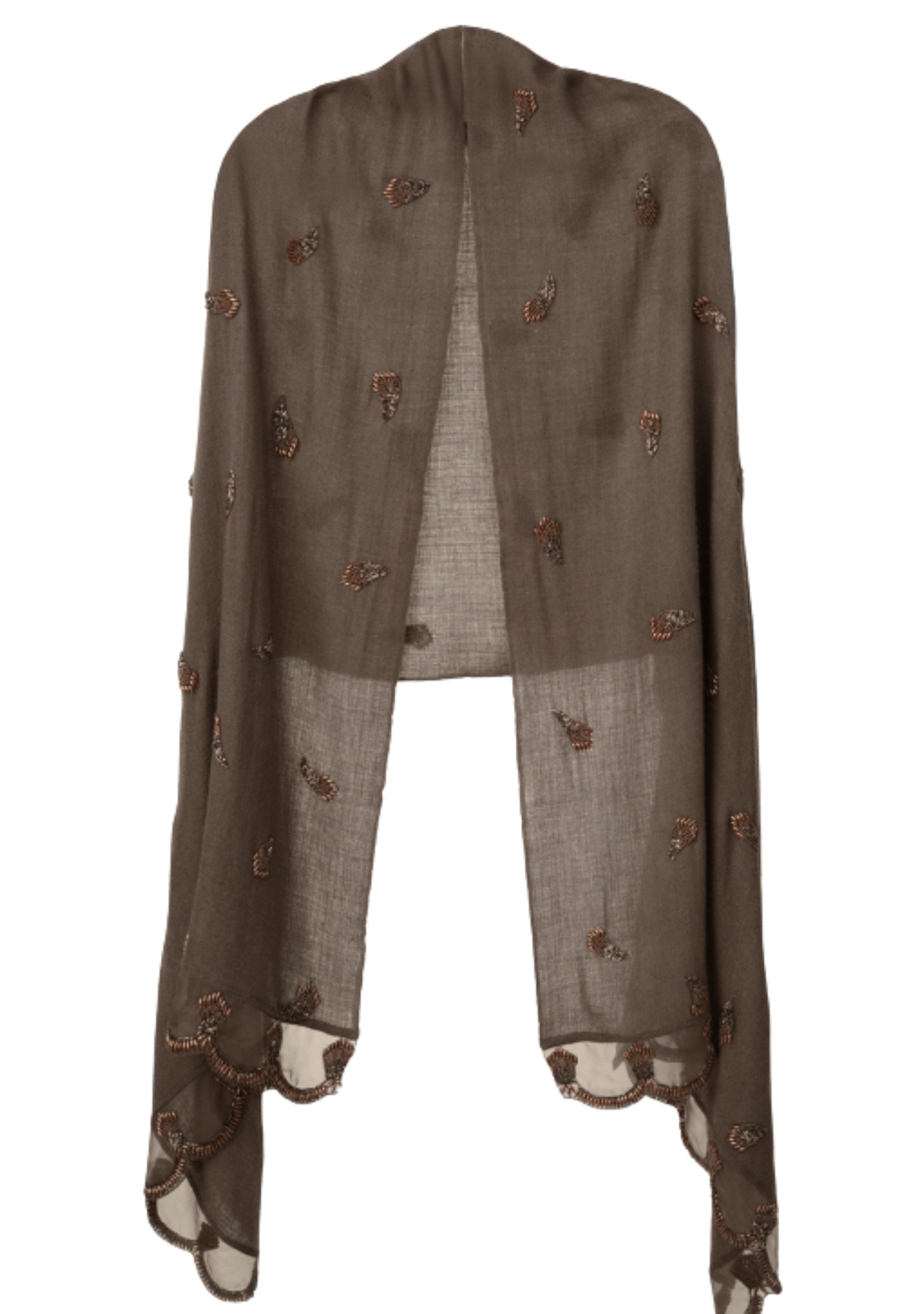 Dk. Khaki Cashmere Scarf Bronze Beads