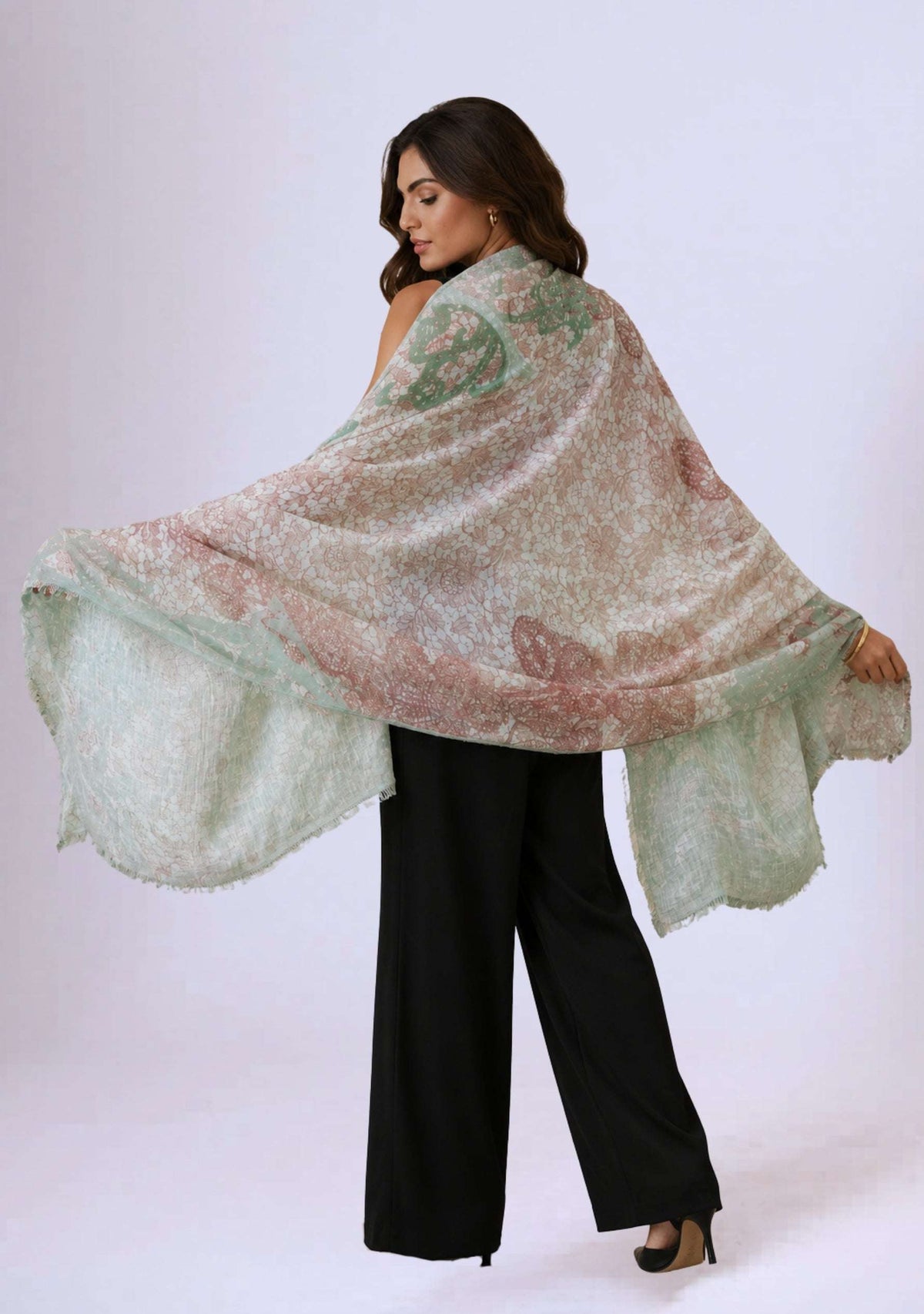 Sage Green & Copper Print Linen Scarf 
Sage Green Lace