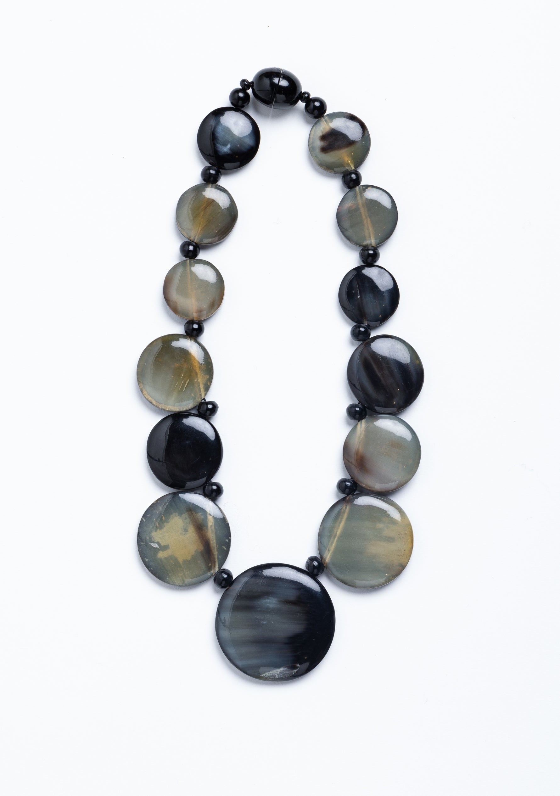 Reversible Black-Natural Buffalo Horn Disk Necklace