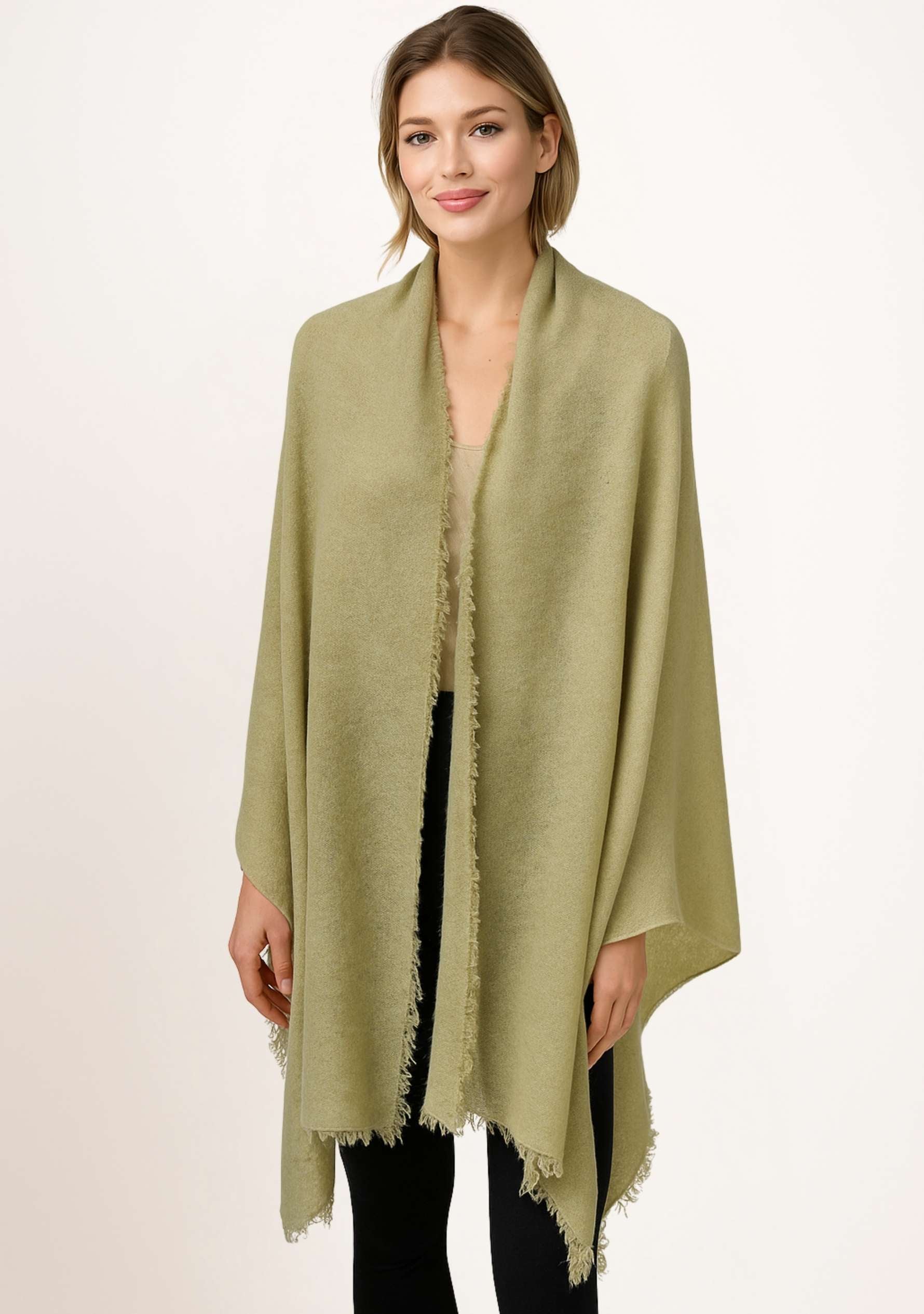 Lt. Pistachio Knitted Fine Wool & Cashmere Wrap Gold Lurex