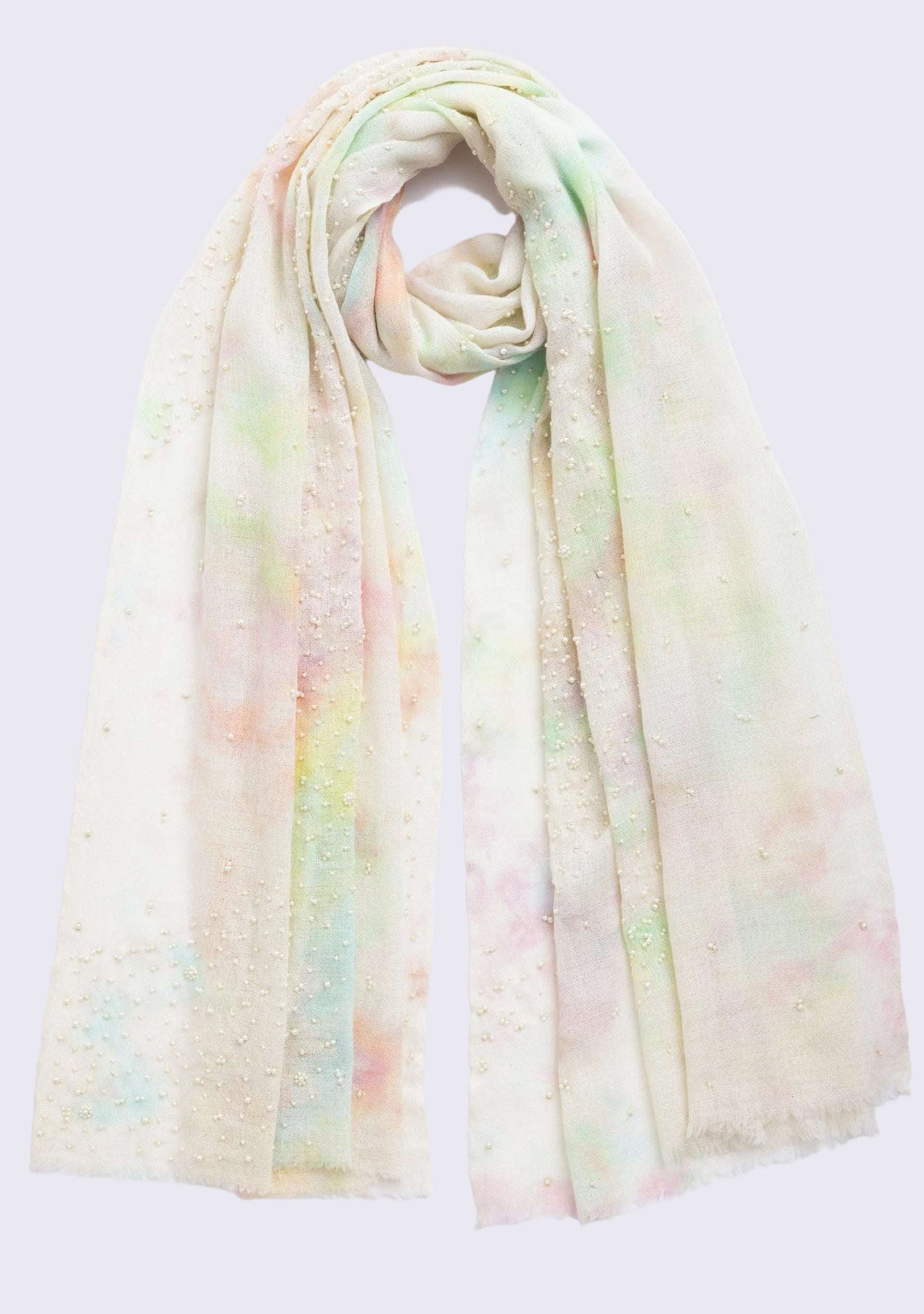 Multi-Pastel Cashmere Scarf Ivory Pearls